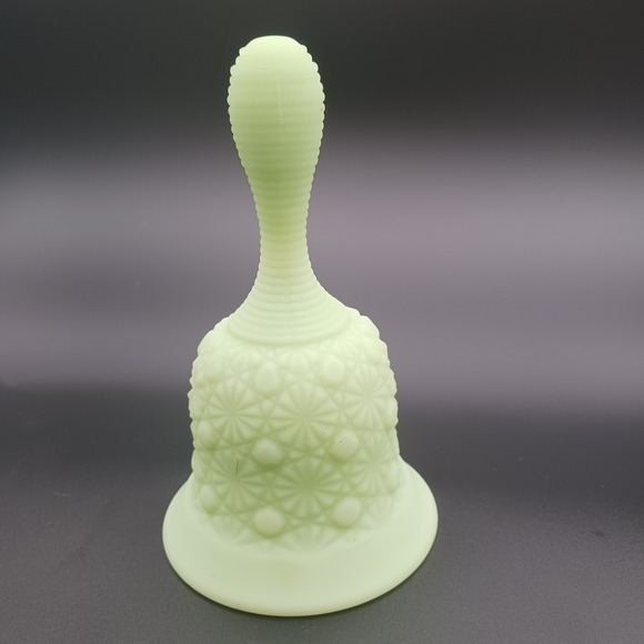 Fenton Lime Uranium Glass Daisy & Button Bell UV Reactive Glows Antique - Picture 8 of 13